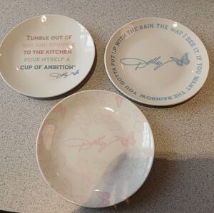 Lot of 3 DG Dolly Parton 6" App Plate Rainbow & Butterfly